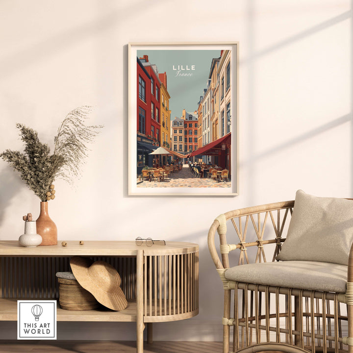 Lille France print street scene showcasing historic city center architecture and vibrant atmosphere in home decor.