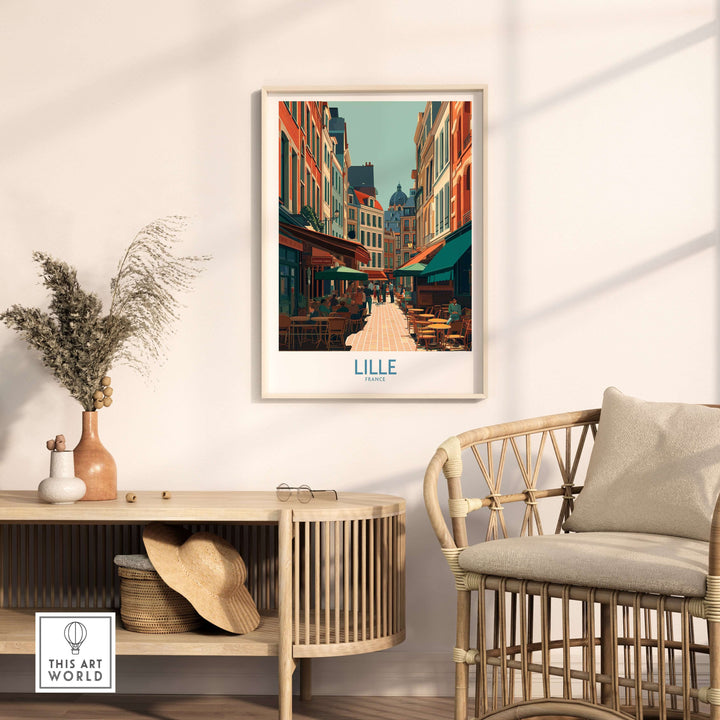 Lille France wall art in a stylish setting, showcasing vibrant cityscape decor for home interiors.