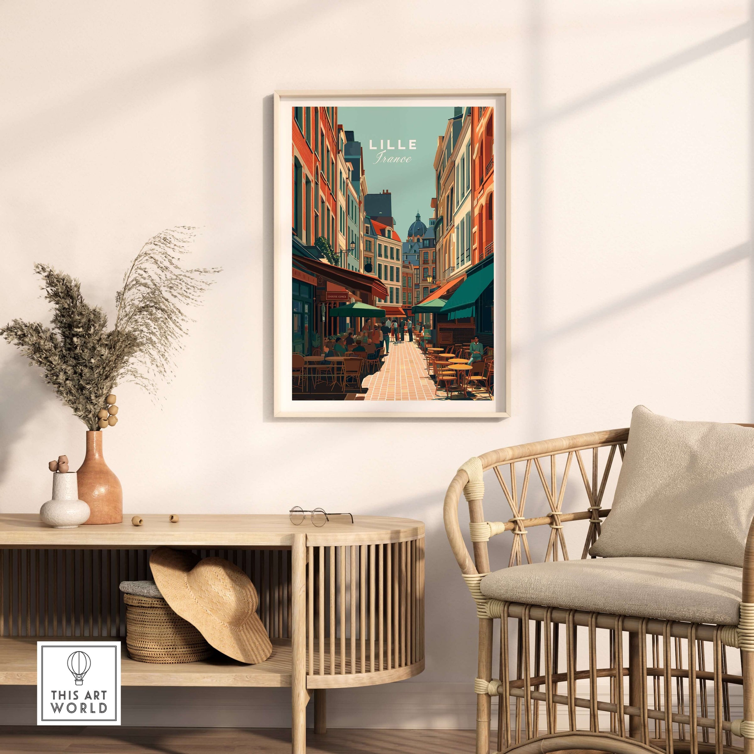 Lille France Old Town Square Poster - Charming European City Print showcased in a stylish home setting.