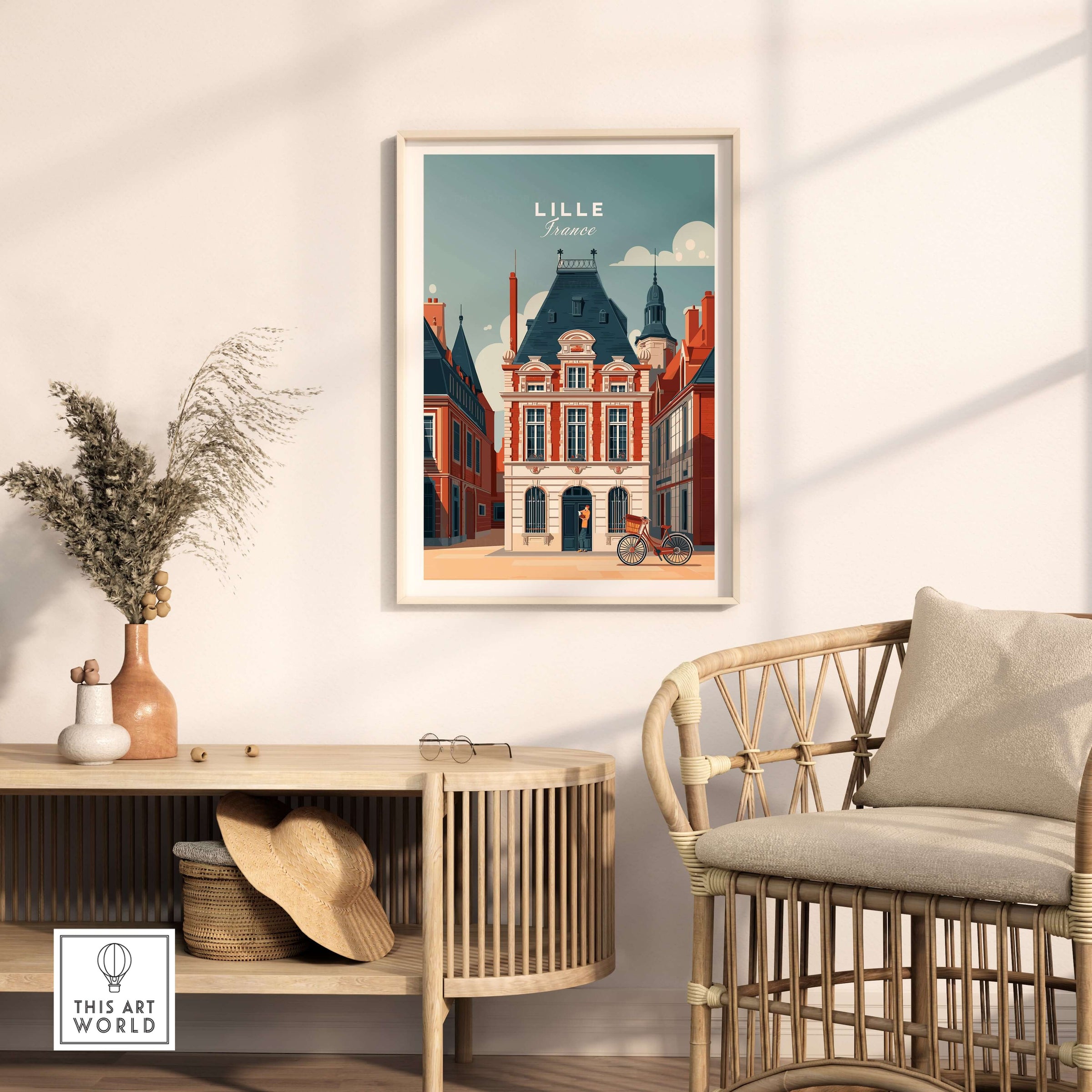 Lille France Print - Historic City Architecture Wall Art displayed in a modern interior setting with stylish decor.