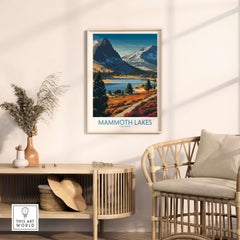Mammoth Lakes California Wall Art - Eastern Sierra Travel Print displayed in a cozy room setting with natural decor.