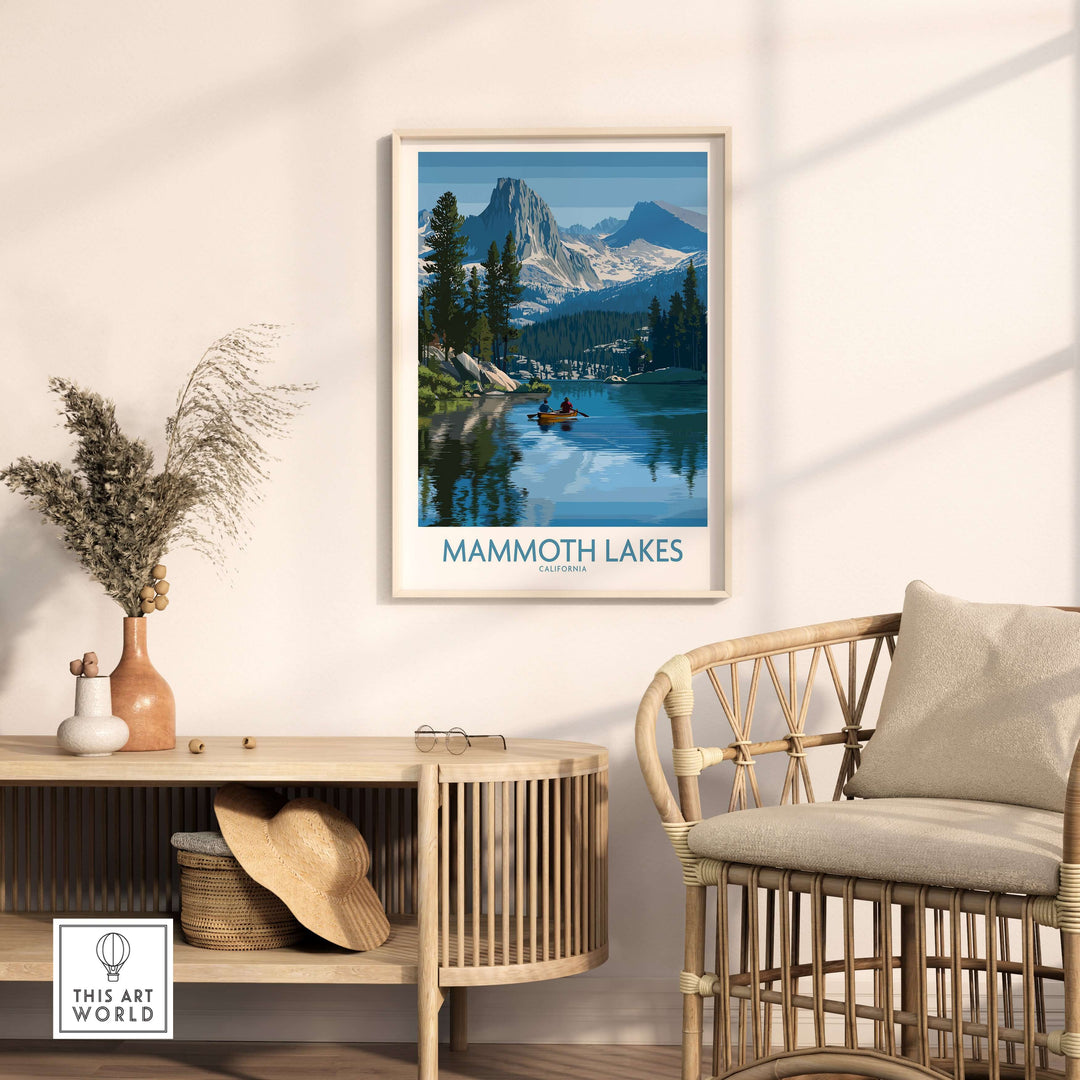Mammoth Lakes wall art print showcasing serene mountain scenery and tranquil waters in a cozy interior setting.