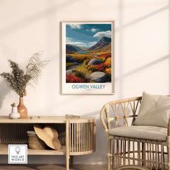 Ogwen Valley Wall Art Wales Rocky Valley - Welsh Nature Travel Decor displayed in a cozy interior setting.