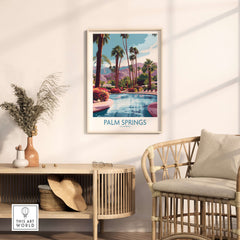Palm Springs California Vibrant Garden Poster - California Resort Decor featuring a serene poolside scene.