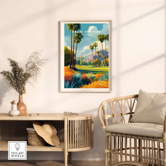 Palm Springs California Golf Course Mountain View Print - Desert Landscape Wall Art displayed in a stylish interior.