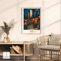 Taipei Taiwan Poster of Illuminated Market - Vibrant City Life Decor showcasing vibrant illuminated market scenes.