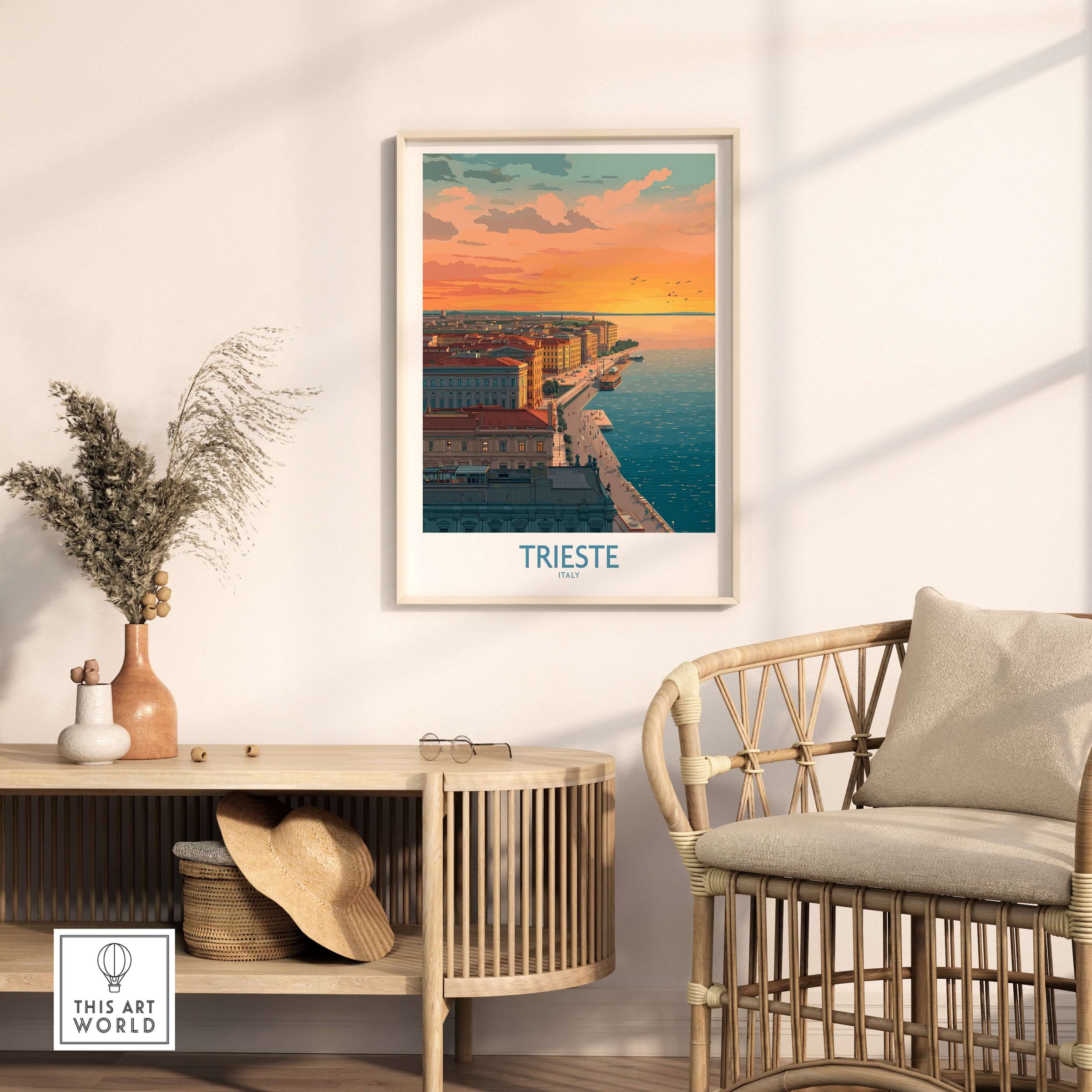 Trieste Italy Wall Art  - Italian Evening Poster showcasing a serene dusk scene of Trieste.