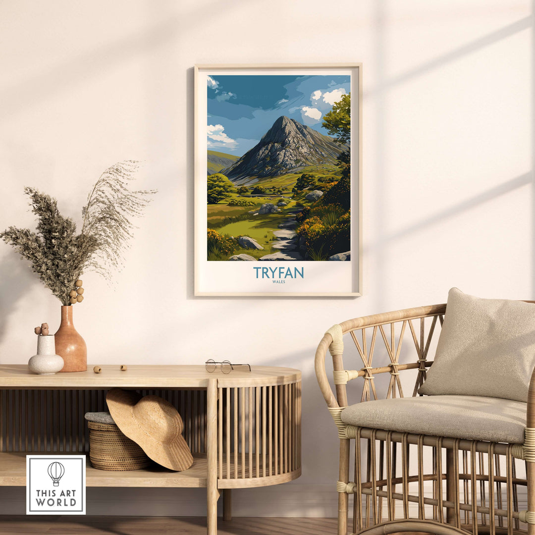 Tryfan wall art showcasing Snowdonia hiking trail, adding natural beauty to home decor.