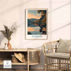 Ullswater Lake District Boat Moorings Wall Art - English Countryside Decor displayed in a modern interior setting.