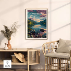 Ullswater Lake District Mountain View Reflection Print - Serene Lake Wall Art displayed in a stylish interior setting.