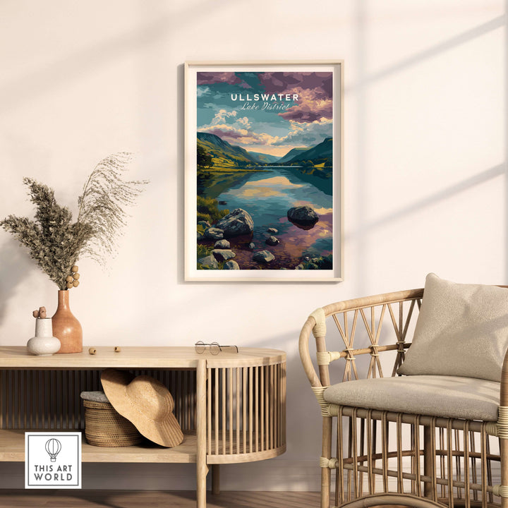 Ullswater Lake District mountain view reflection print in modern living room decor