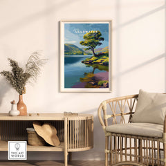 Ullswater Lake District Solitary Tree Print - Lakeside Reflection Wall Art beautifully displayed in a modern interior.