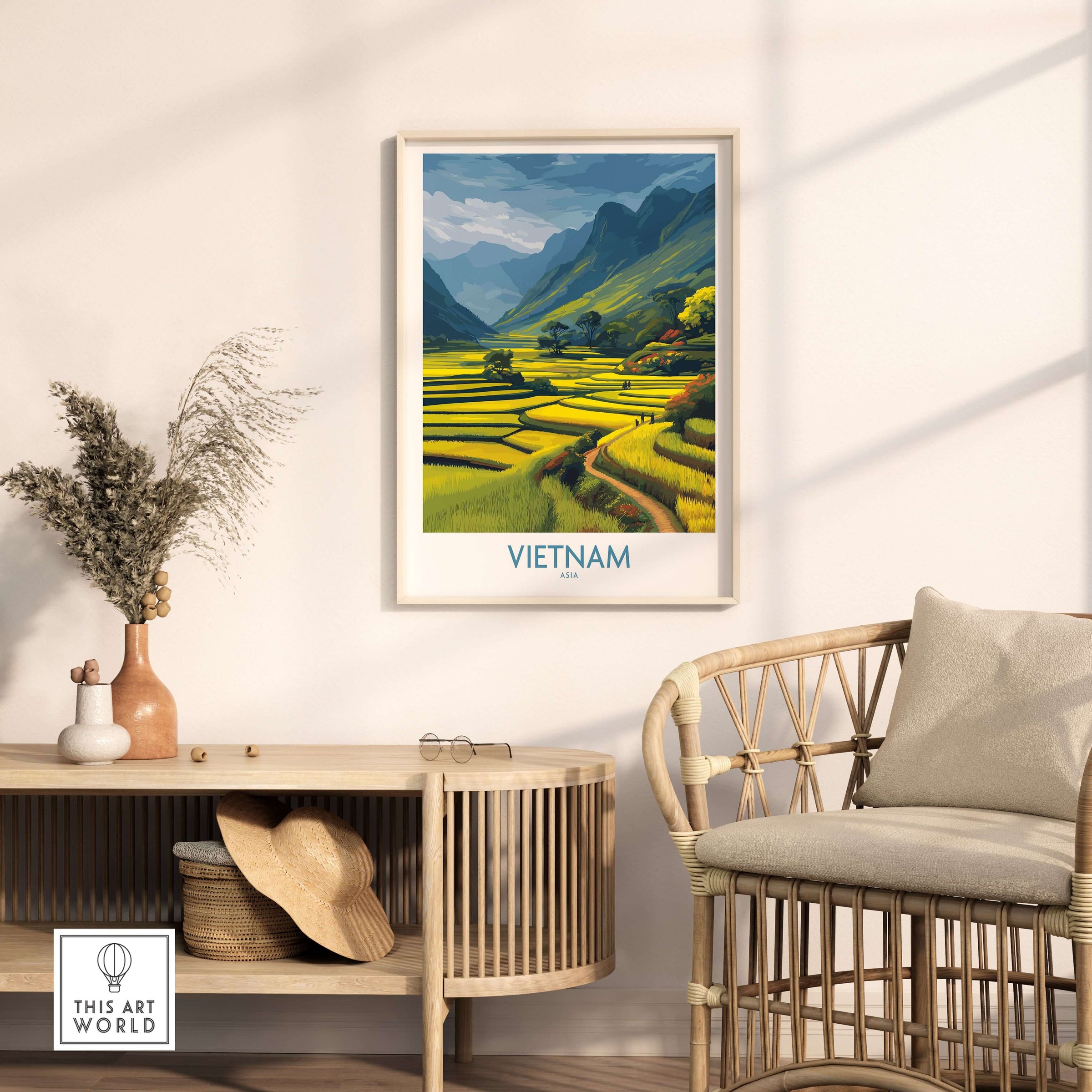 Vietnam Wall Art - Vietnamese Rural Travel Print showcasing serene rice terraces and scenic landscapes of Vietnam.
