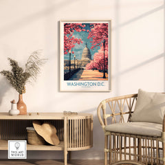 Washington D.C. US Capitol Wall Art - American Decor showcasing a beautiful spring scene with cherry blossoms.