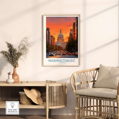 Washington D.C. Vibrant Cityscape Poster - US Capital Dusk Scene Decor showcasing a colorful dusk skyline.
