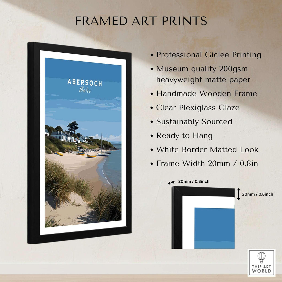 Abersoch Llyn Peninsula Boating Scene Canvas Print | Welsh Seaside Home Decor framed art print details and features.