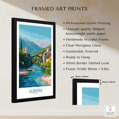 Albania Historic Stone Bridge Art Print | Mountain River Landscape Poster framed with professional quality materials