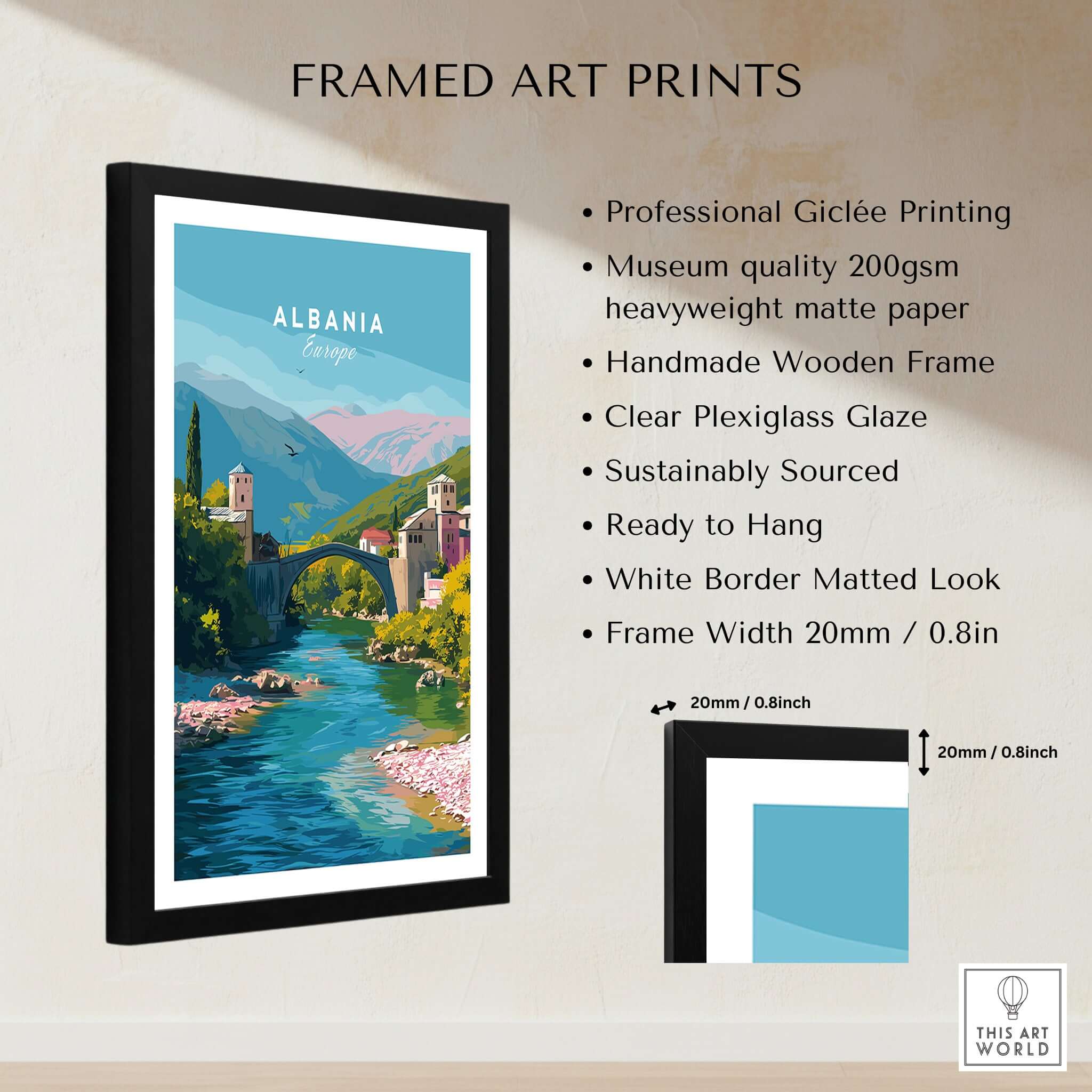 Albania Canvas Print | European Travel Wall Decor showcasing vibrant Albanian landscape with handmade frame.