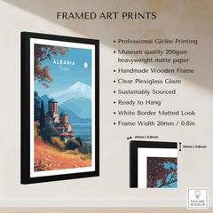 Albania Canvas Print | Framed and Unframed Travel Wall Decor featuring monastery and mountain landscapes.