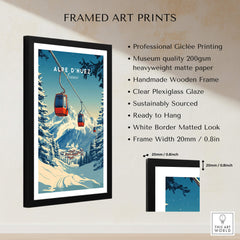 Alpe d'Huez Print France framed art print featuring a stunning mountain landscape with ski gondolas.
