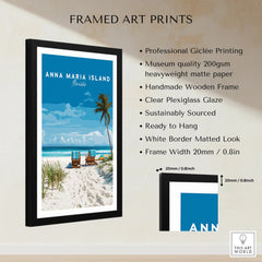Framed Anna Maria Island Florida beach art print with black frame, feature details.