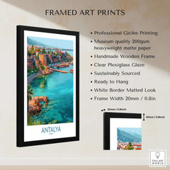 Antalya Turkey Old Harbor Art Print | Mediterranean Bay Travel Poster framed print with giclée quality and handmade frame.