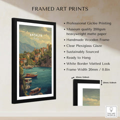 Antalya Kaleiçi Marina Canvas Print | Turkish Travel Wall Decor displayed in a handmade wooden frame with plexiglass.