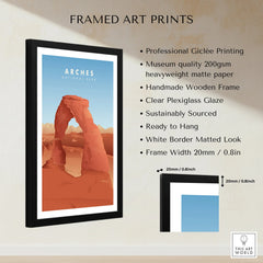 Framed Arches National Park art print with black wooden frame, matted look, wall decor