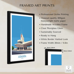 Asmara Eritrea Print – Fiat Tagliero Poster displayed in a framed art print with specifications listed.
