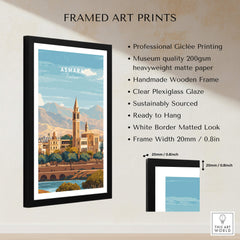 Asmara Travel Poster – Cityscape Skyline and Mountain Landscape Art Print framed with a wooden frame and plexiglass.
