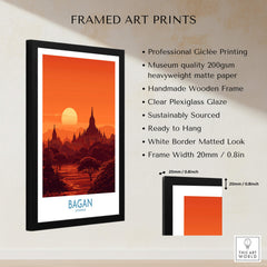 Bagan Myanmar Print – Traditional Pagoda Wall Art in a framed display with professional giclée printing.