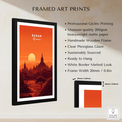 Bagan Travel Poster – Minimalist Temple Wall Art framed print showcasing elegant design and vibrant colors.