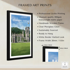 Framed Balmoral Castle Scotland art print with quality details and measurements list