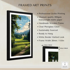 Framed Balmoral Castle art print with black wooden frame, white border, and quality details.