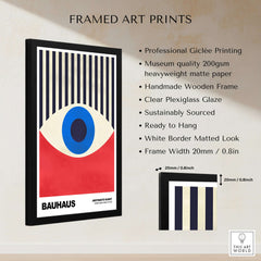 Bauhaus Exhibition Prints - Abstract Eye Art Print Geometric Red Blue Design framed with professional details and specifications.
