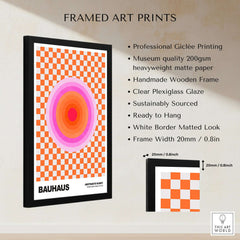 Bauhaus Exhibition Prints - Pink Circles Poster Orange Checkerboard Art framed with professional Giclée printing and sustainable materials.