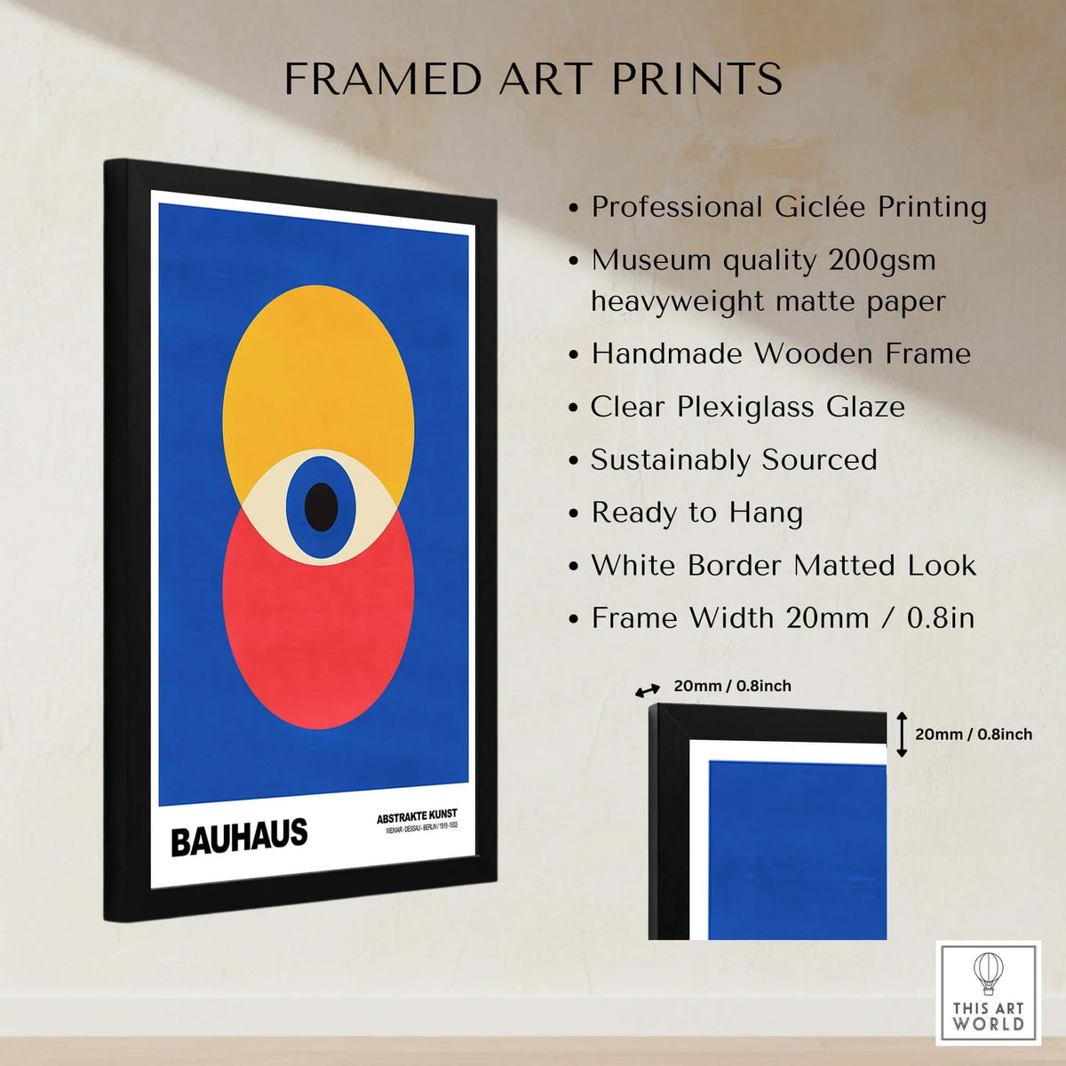 Bauhaus Exhibition Prints - Abstract Eye Circles Poster - Blue Yellow Red Primary Art featured in a framed art print.