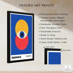 Bauhaus Exhibition Prints - Abstract Eye Circles Poster - Blue Yellow Red Primary Art featured in a framed art print.