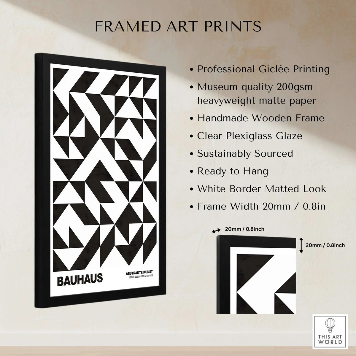 Bauhaus Exhibition Prints - Geometric Triangle Pattern Poster Black White Abstract framed art print showcasing a modern design.