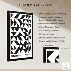Bauhaus Exhibition Prints - Geometric Triangle Pattern Poster Black White Abstract framed art print showcasing a modern design.