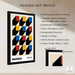 Bauhaus Exhibition Prints - Isometric Cubes Art Print Red Yellow Blue Design framed art with professional giclée printing.