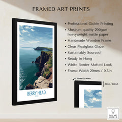 Berry Head Devon Wall Art – English Coast Print framed with clear plexiglass, showcasing Devon's coastal landscape.