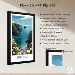 Berry Head Devon Print – Rocky Cliffs and Turquoise Sea Wall Decor framed art with professional Giclée printing.