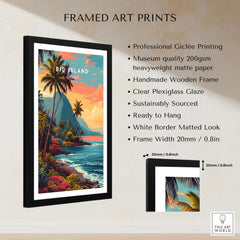 Big Island Hawaii Kona Coast Canvas Art Print | Vibrant Hawaiian Wall Art displayed in a handmade wooden frame.