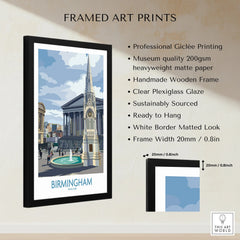 Framed Birmingham city wall art print with handmade wooden frame and museum-quality matte paper