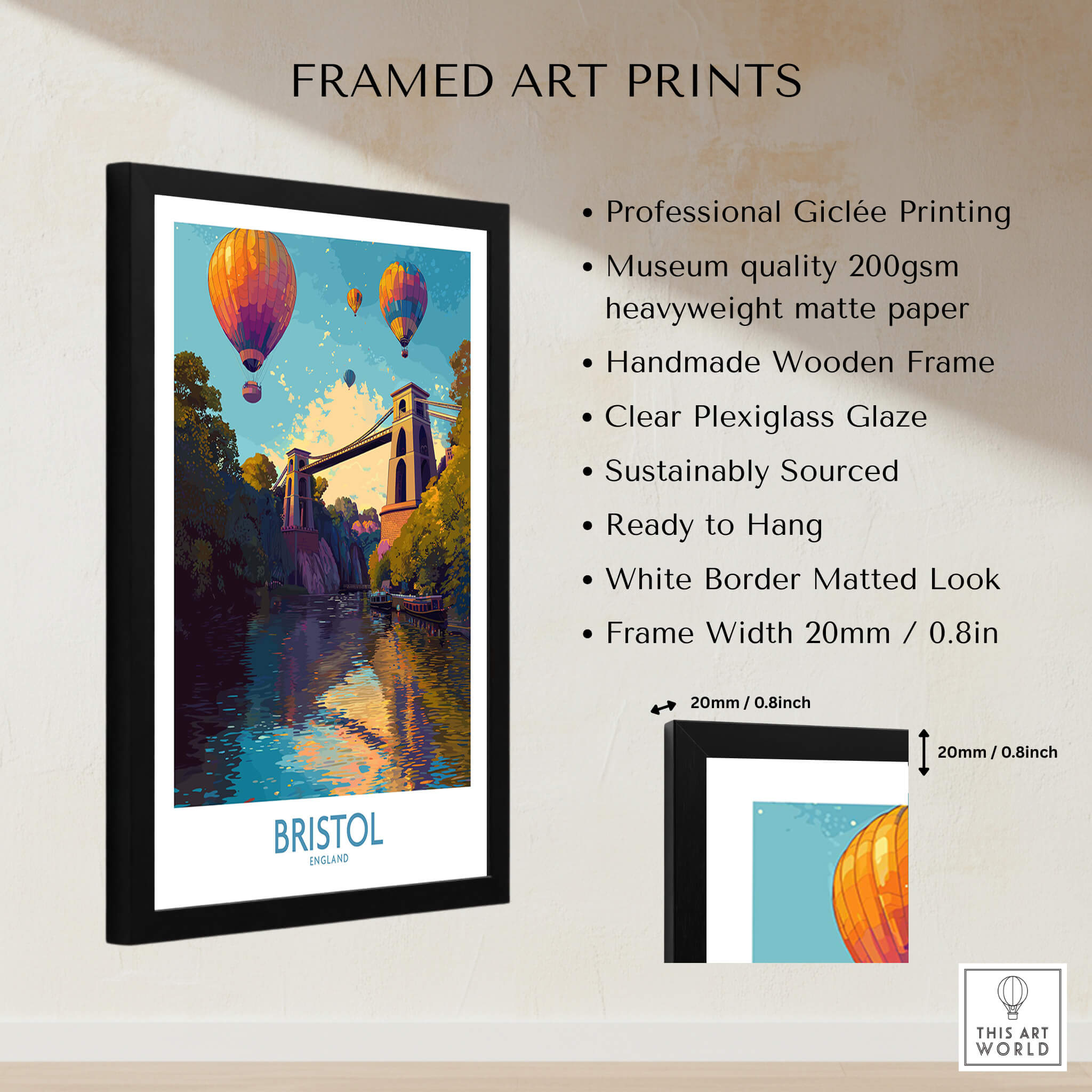 Bristol England Wall Art – River Avon Sunset and Balloon Festival Print featuring framed art details.