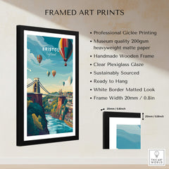 Bristol Art Print - Clifton Bridge Poster features a framed art print with balloons and landscape design.