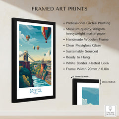 Bristol Canvas Print - Wall Art Poster showcasing the iconic Clifton Suspension Bridge and vibrant hot air balloons.
