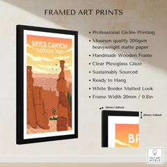 Framed Bryce Canyon National Park art print with black wooden frame and matted white border
