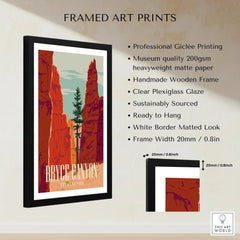 Framed Bryce Canyon National Park art print with red rock cliffs, tree, and quality details